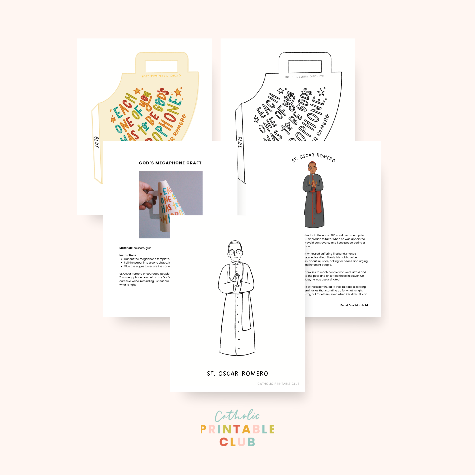 St. Oscar Romero Activity Bundle: Coloring Page & God’s Megaphone Craft