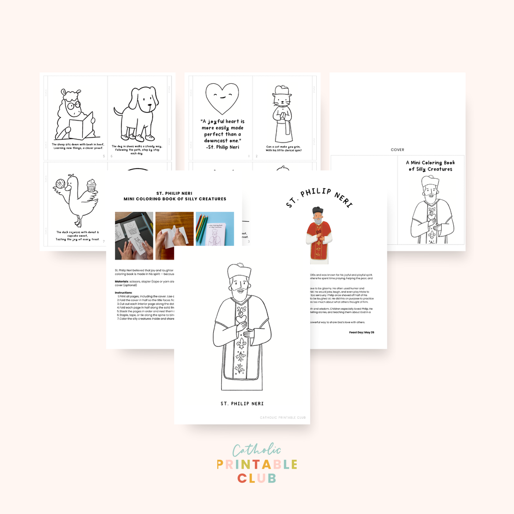 St. Philip Neri Activity Bundle: Coloring Page & Mini Coloring Book of Silly Creatures