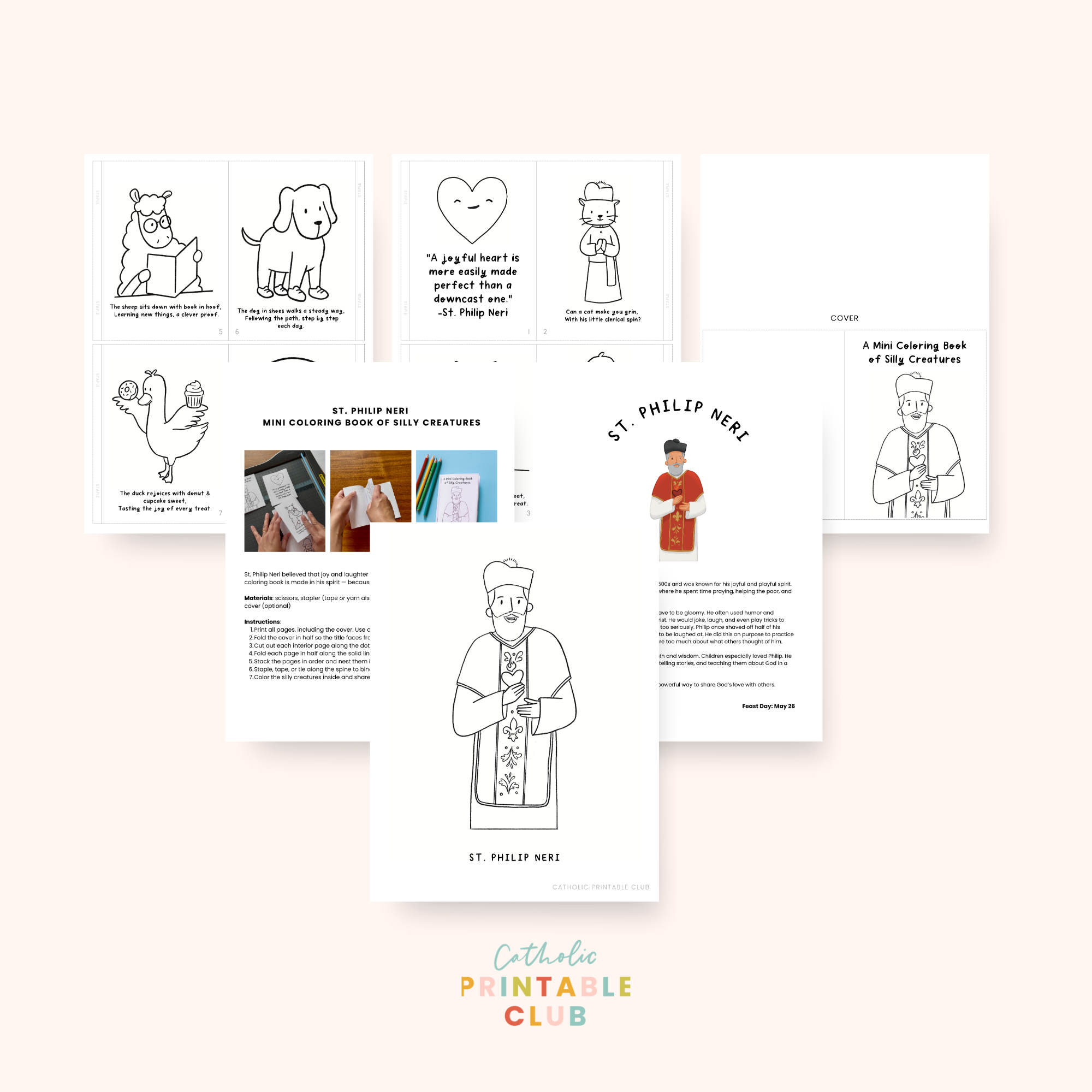 St. Philip Neri Activity Bundle: Coloring Page & Mini Coloring Book of Silly Creatures