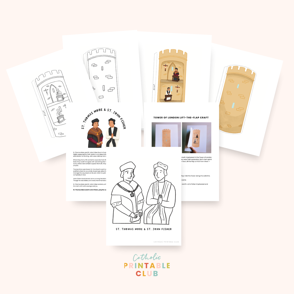 St. Thomas More & St. John Fisher Activity Bundle: Coloring Page & Tower of London Lift-the-Flap Craft