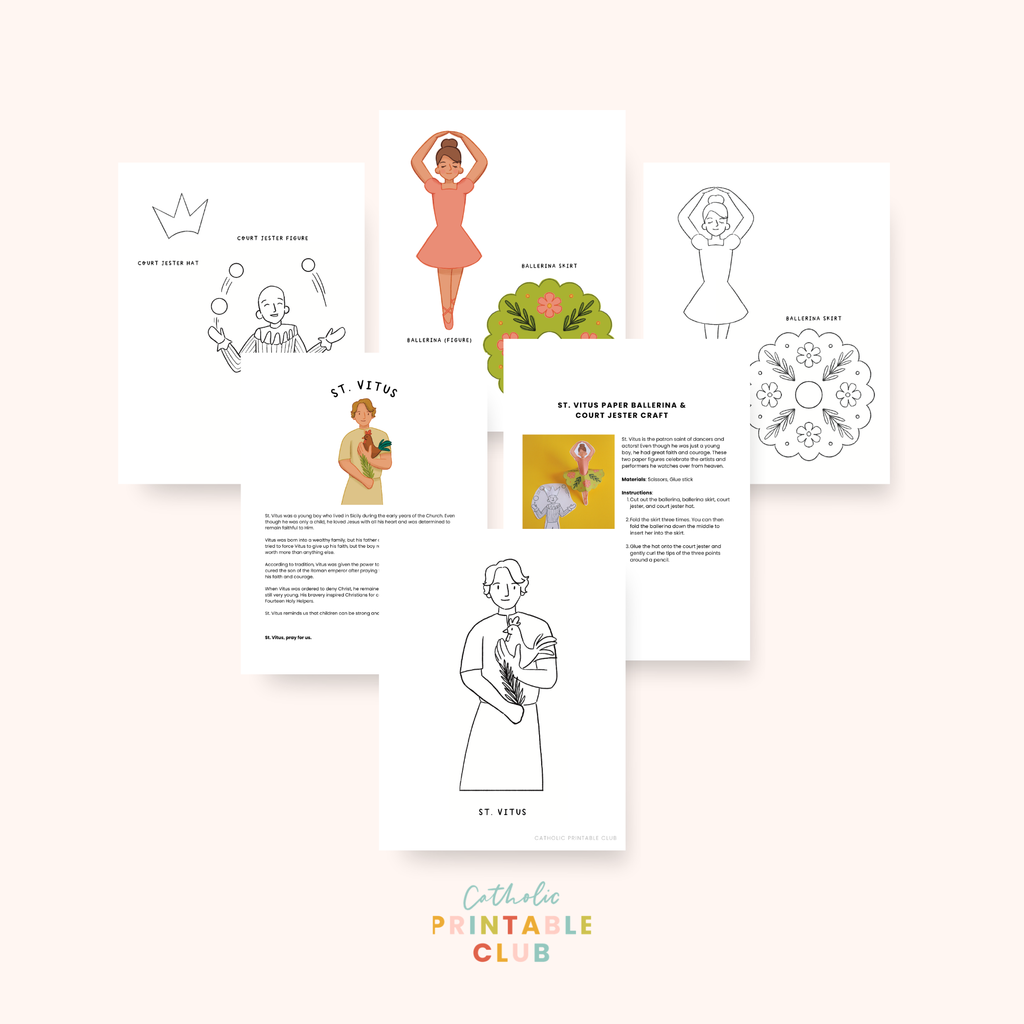 St. Vitus Activity Bundle: Coloring Page & Ballerina & Court Jester Paper Dolls