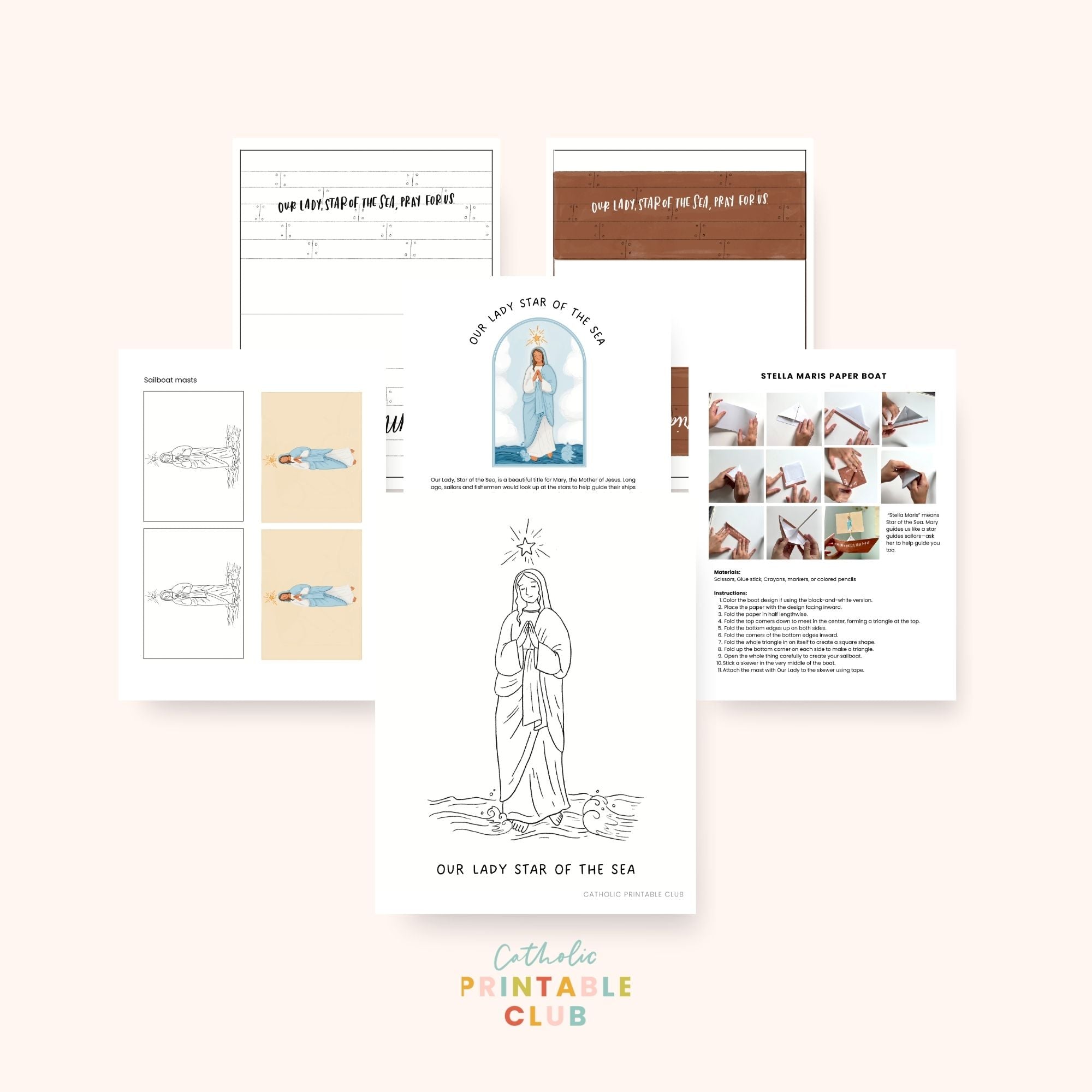 Our Lady Star of the Sea Activity Bundle: Coloring Page & Paper Boat Craft