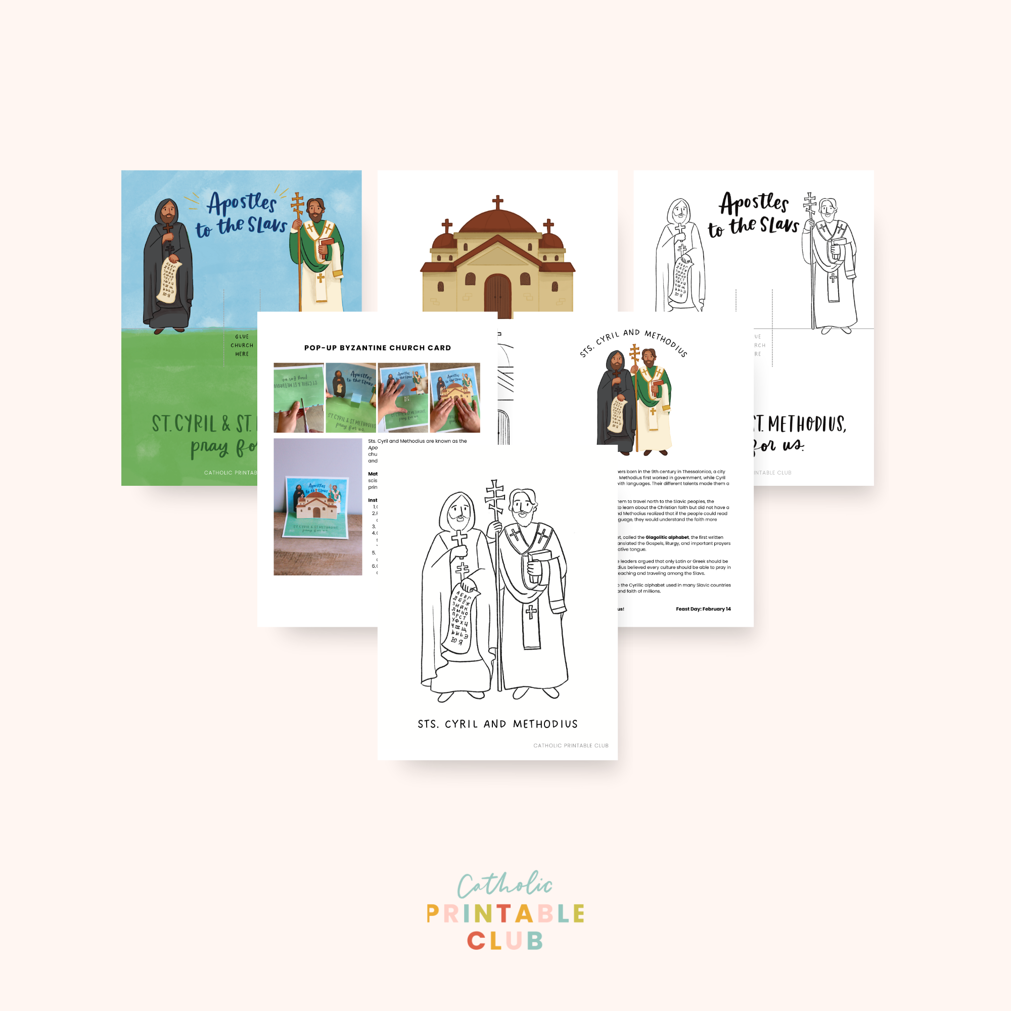 Sts. Cyril and Methodius Activity Bundle: Coloring Page & Pop-Up Byzantine Church Card