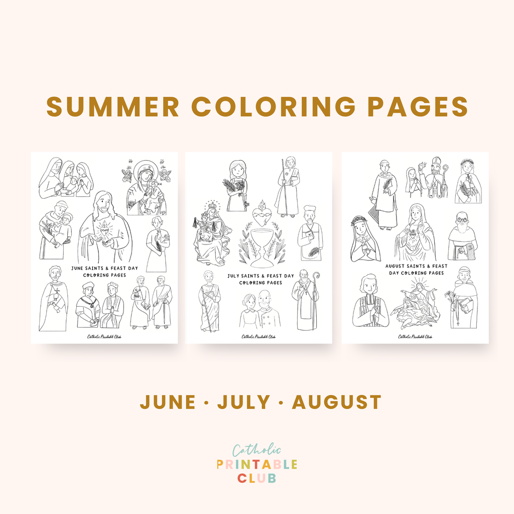 Summer of the Saints Coloring Pages Bundle: June, July, August PDF File, Instant Download