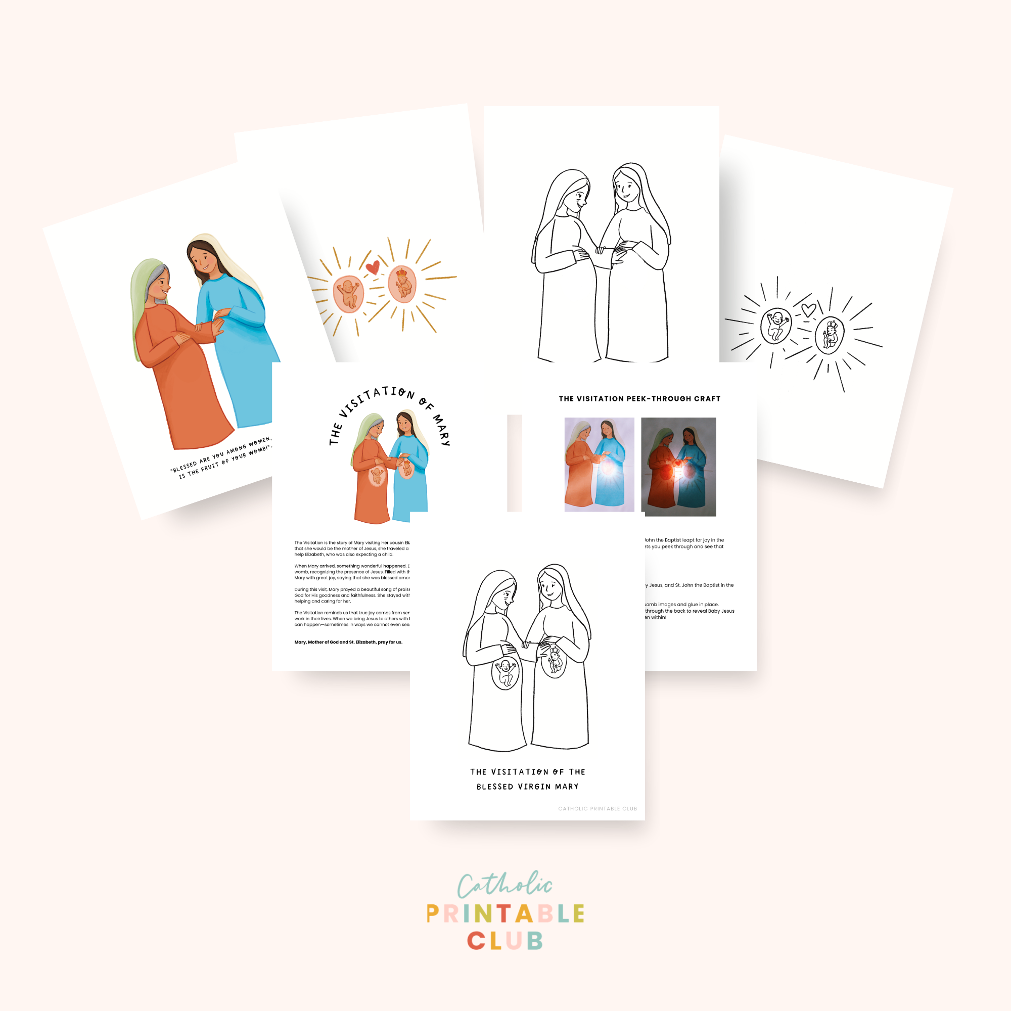 The Visitation of the Blessed Virgin Mary Activity Bundle: Coloring Page & Visitation Peek-Through Craft